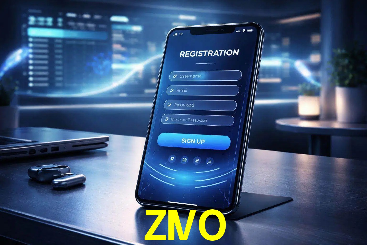 Una interfaz moderna de registro móvil para ZIVO mostrada en un smartphone con un panel de apuestas elegante.